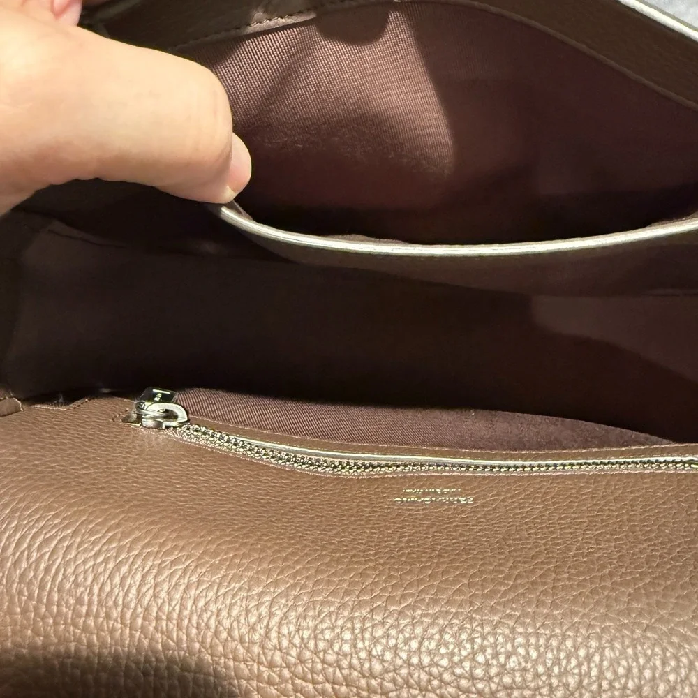 Salvatore Ferragamo Fiamma‎ Crossbody Bag in tan pebbled leather